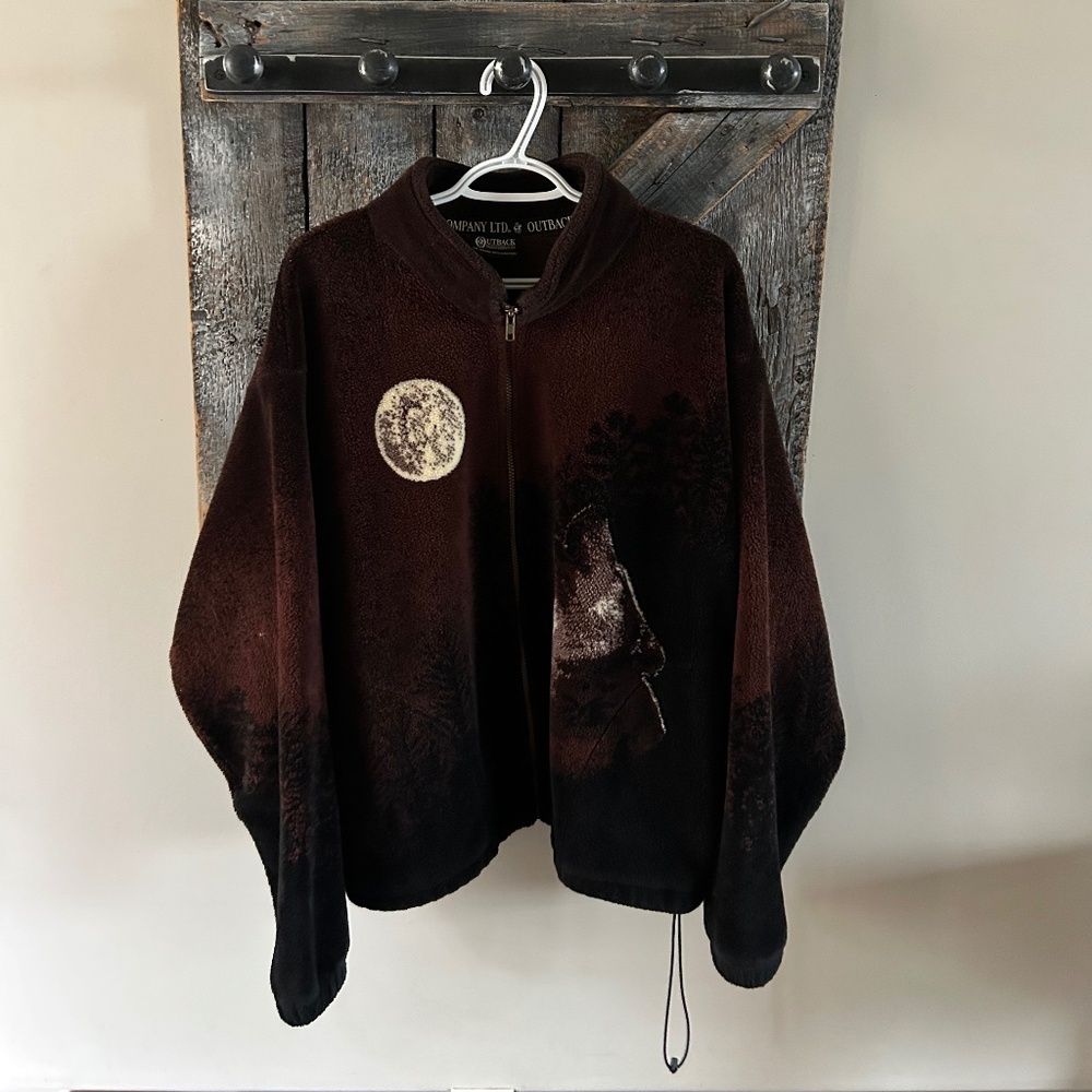 Men's Outback Full Zipper Fleece Jacket w/Full Moon & Wolf Graphics